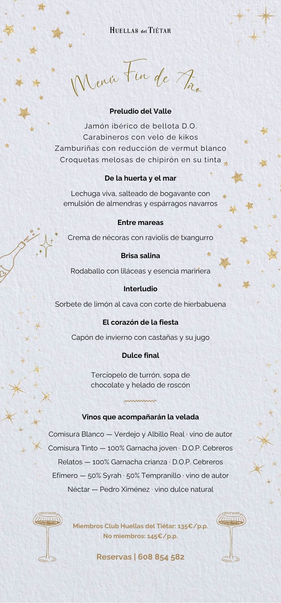 Menú de Nochevieja 2025 en el restaurante Huellas del Tiétar, cena gourmet en plena Sierra de Gredos